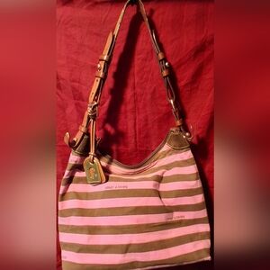 Dooney & Bourke Pink and Brown Striped Shoulder Bag